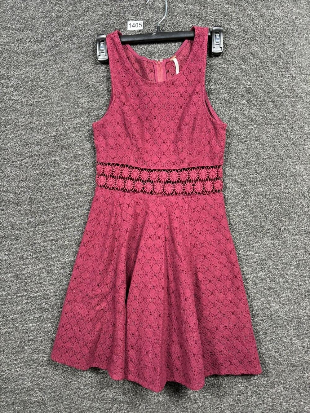 Free People Fit & Flare Dress Womens Size 2 Tibeten Red Daisy Floral Cutout Lace